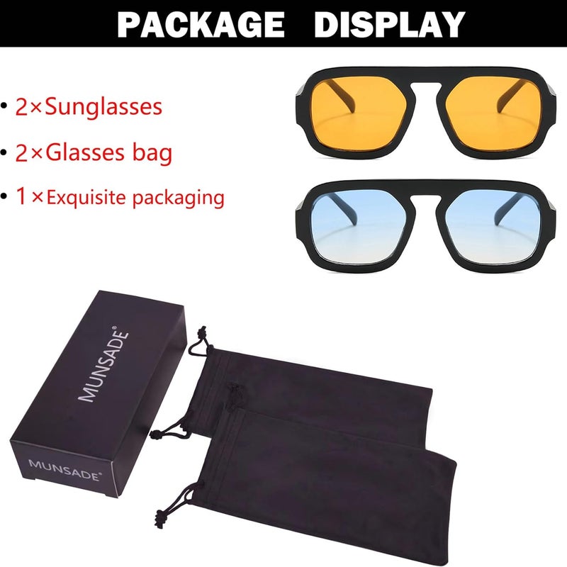 MUNSADE Trendy Square Aviator Sunglasses for Women Flat Top Designer Stylish Frame Sun Glasses Vintage Shades - Image 5